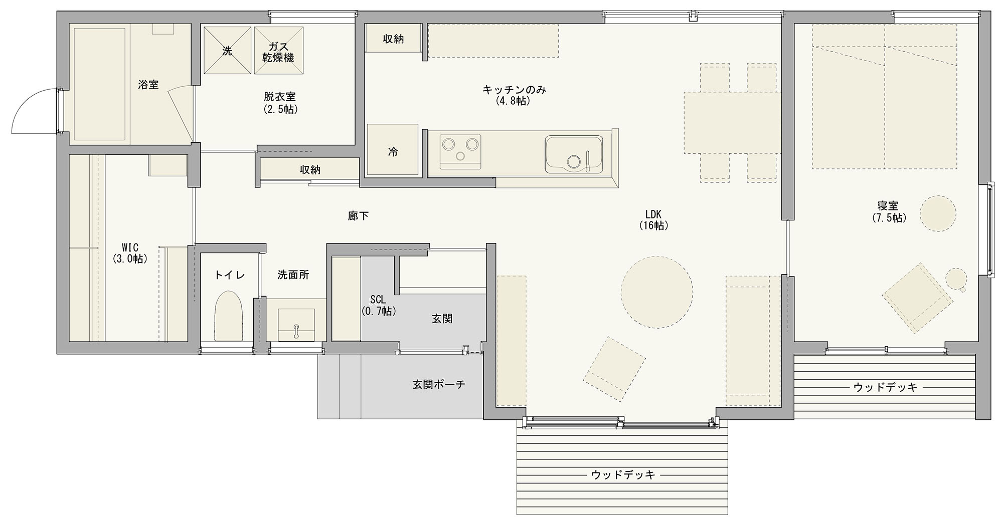 そうまち 平屋のシンプルハウス 間取り図